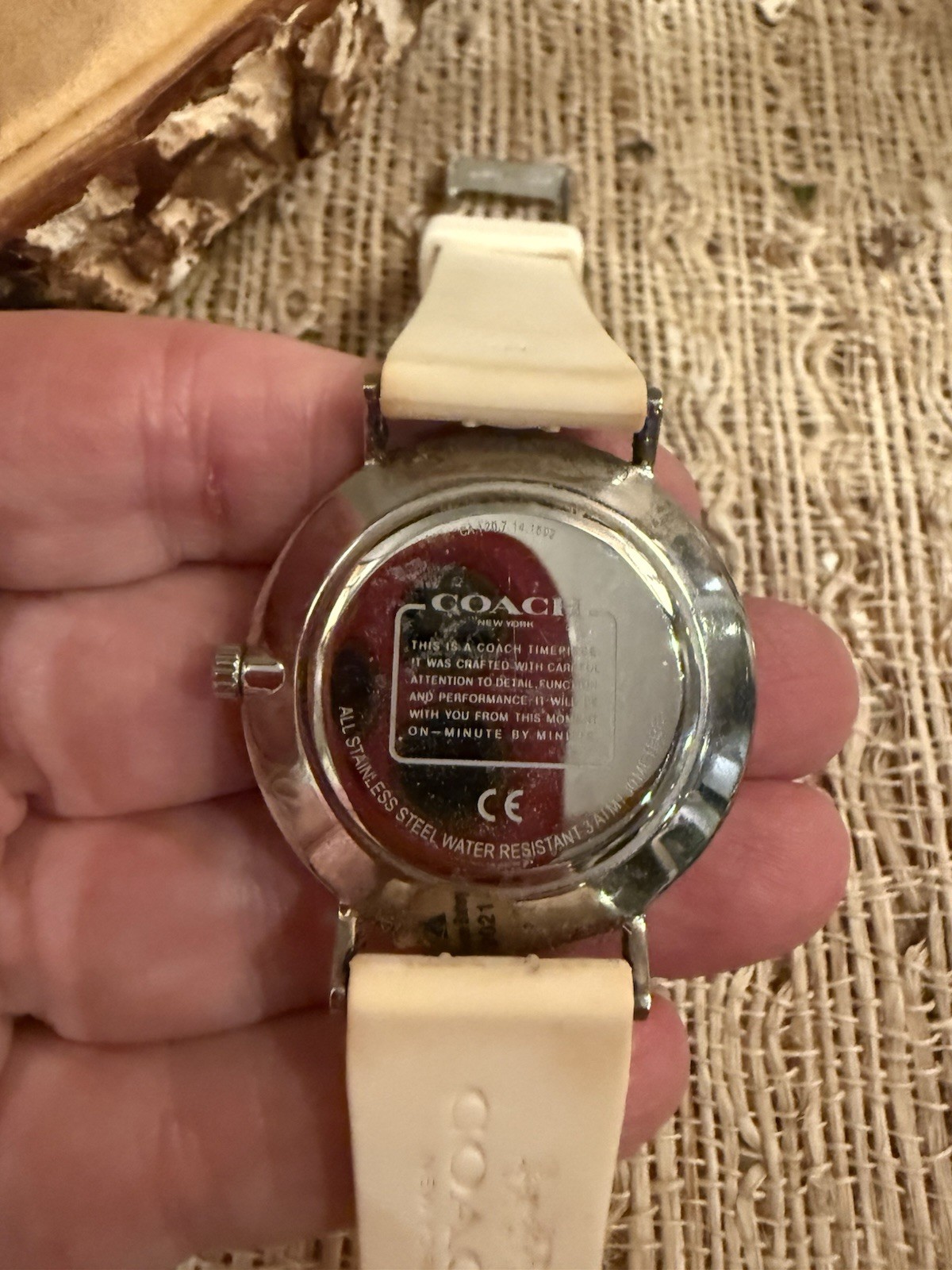 Coach Perry White Logo Case Chevron Silicone Strap Watch Women’s (needs battery)