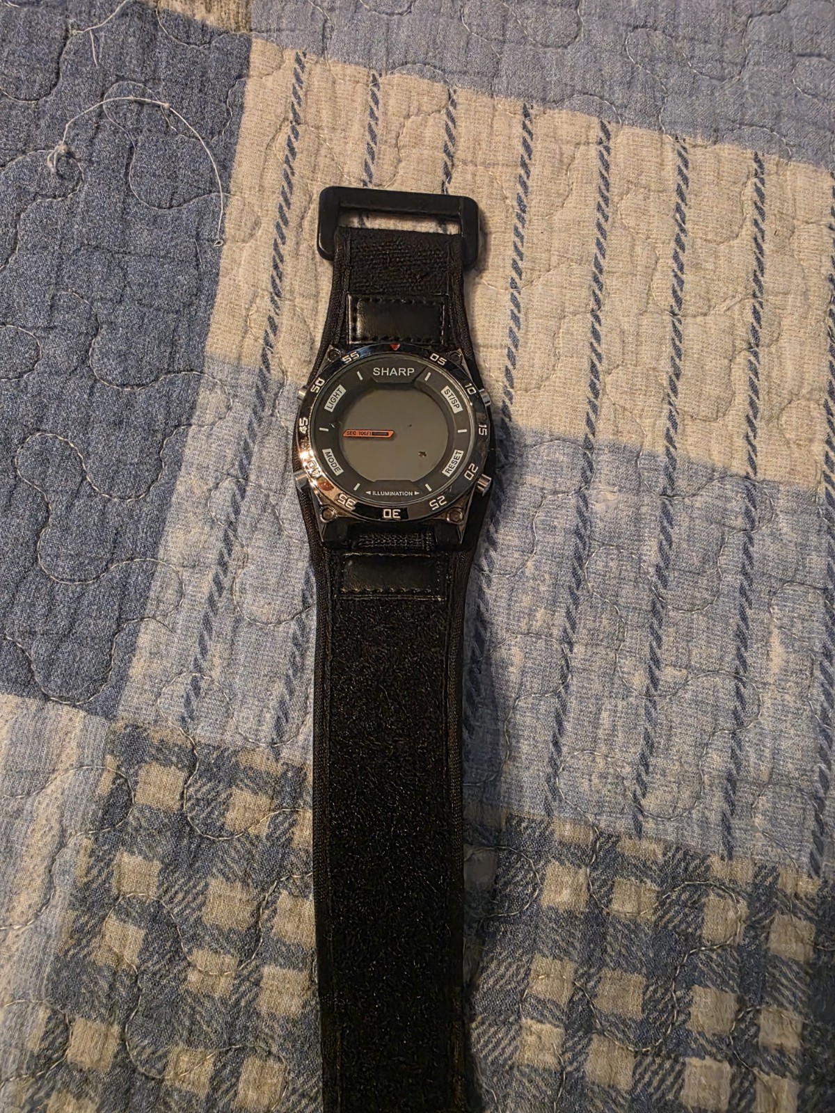 Sharp LCD Digital Quartz Wristwatch Alarm/Backlight Black Strap