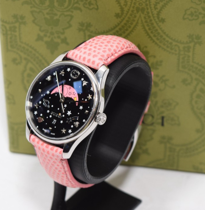 Gucci G-timeless Slim Black Moonphase Pink Leather Swiss Quartz Watch – 35mm