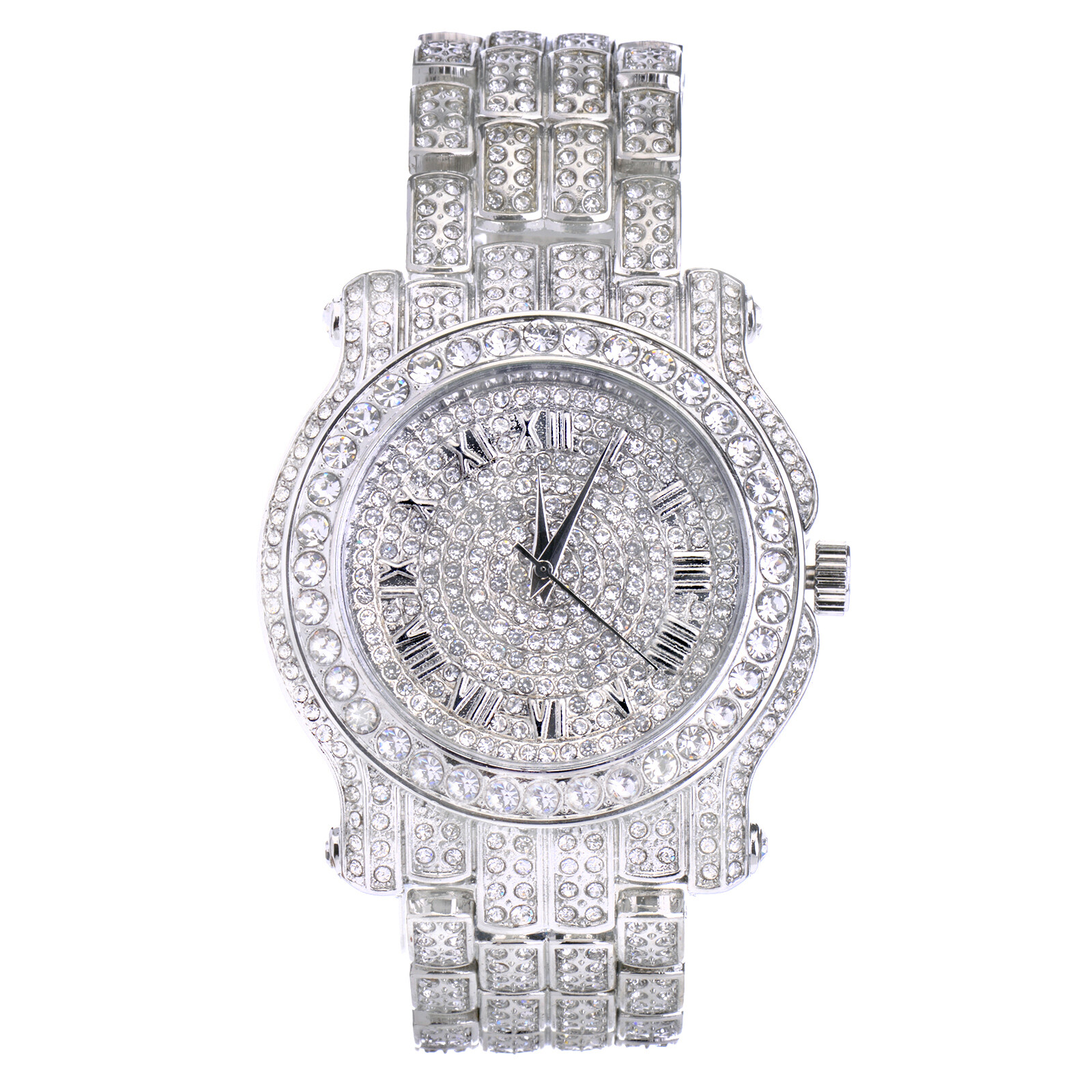 Men’s Luxury Hip Hop Gold Plated Lab Diamond Bust Down Iced Band Watch WM 7341S