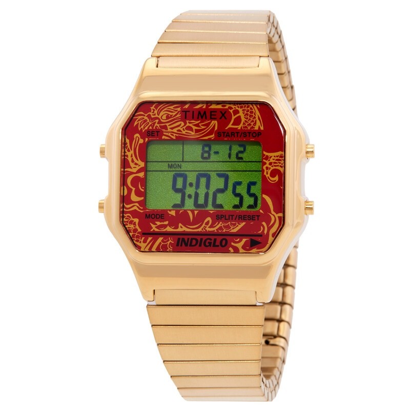 New – Timex T80 – “Year of the Dragon” Gold Digital Watch (Model: TW2W49400)
