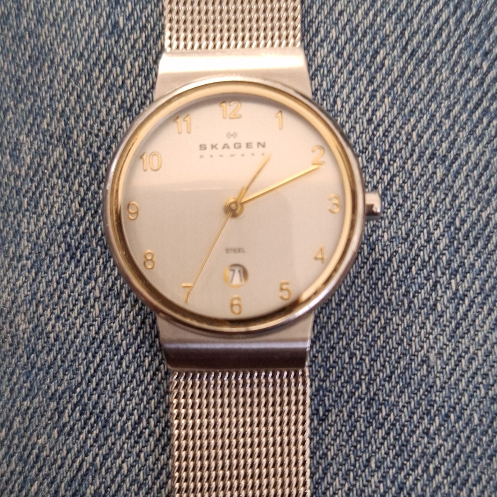 Skagen Denmark Women’s Quartz Watch Date Silver Mesh Band White Dial 26mm