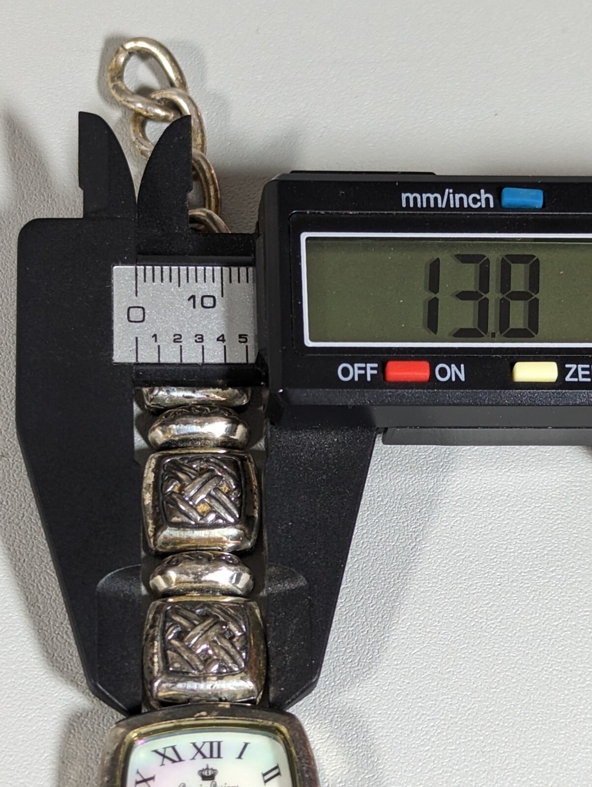 Premier Designs White Pearlized Dial Square Case Link Bracelet Band Watch 7.5 In