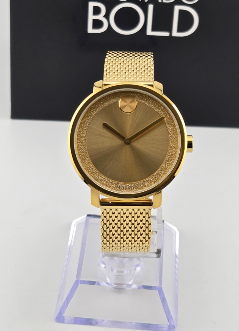 Movado Bold 3600580 Women’s Gold Tone Mesh Bracelet Gold Dial Watch ⌚