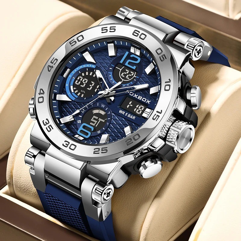 LIGE FOXBOX Men Watch Quartz LED Digital Analog Luminous Waterproof Wristwatch