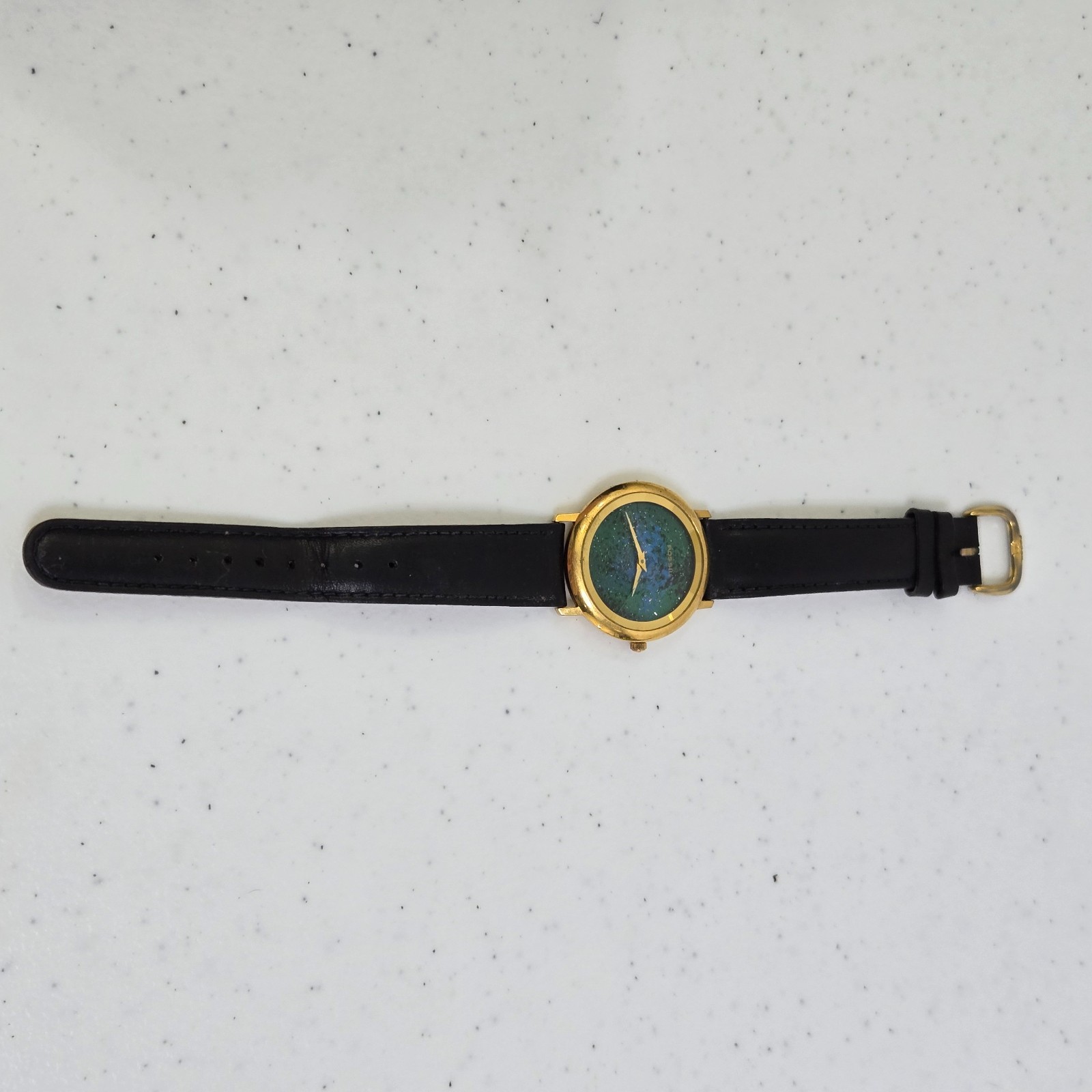 Fossil PC-7306 Round Womens Watch Quartz 35mm Blue Green Gold Black Faceted