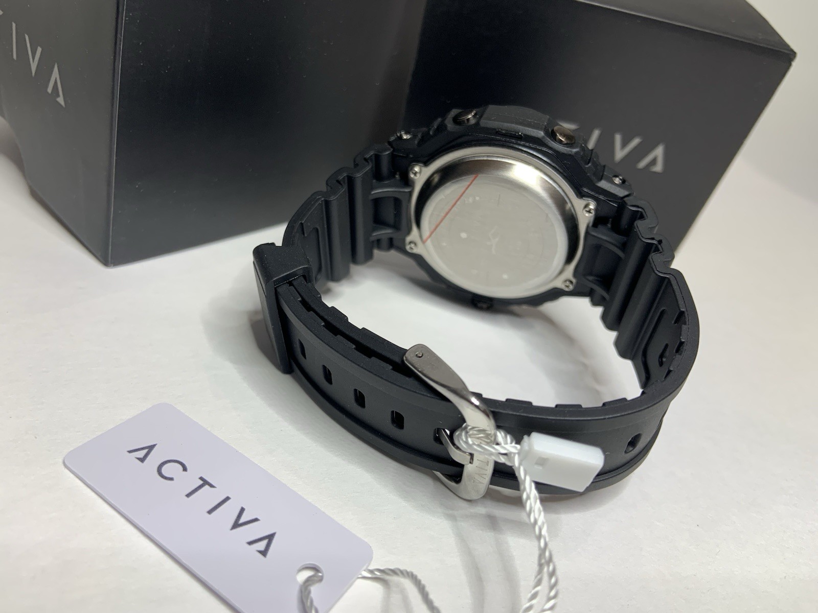 Activa Men’s Analog-Digital Quartz Watch 30m Black Rubber Strap 48-52mm w/ Box
