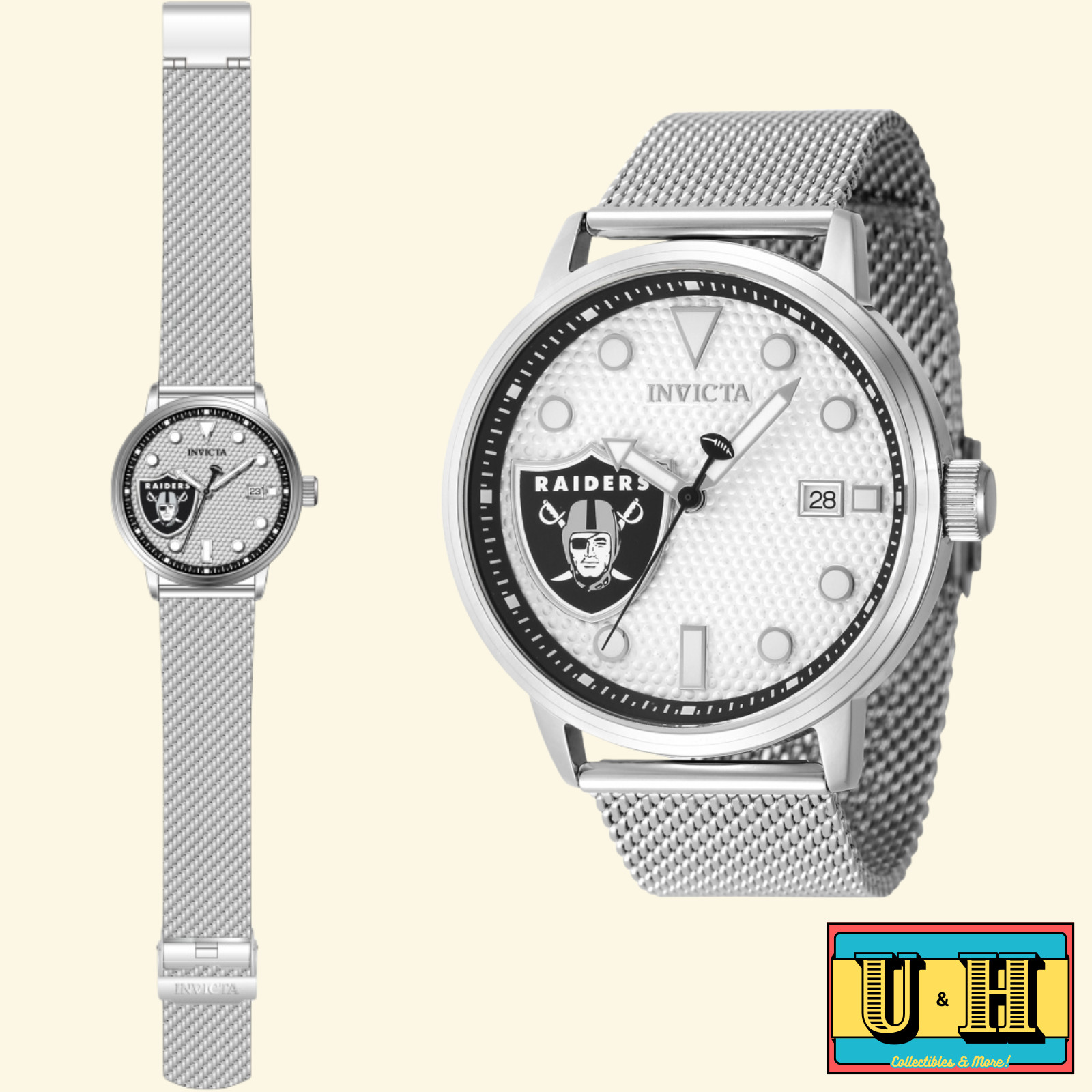 NEW Invicta Men’s Watch NFL Las Vegas Raiders Silver Dial Mesh Bracelet 47970