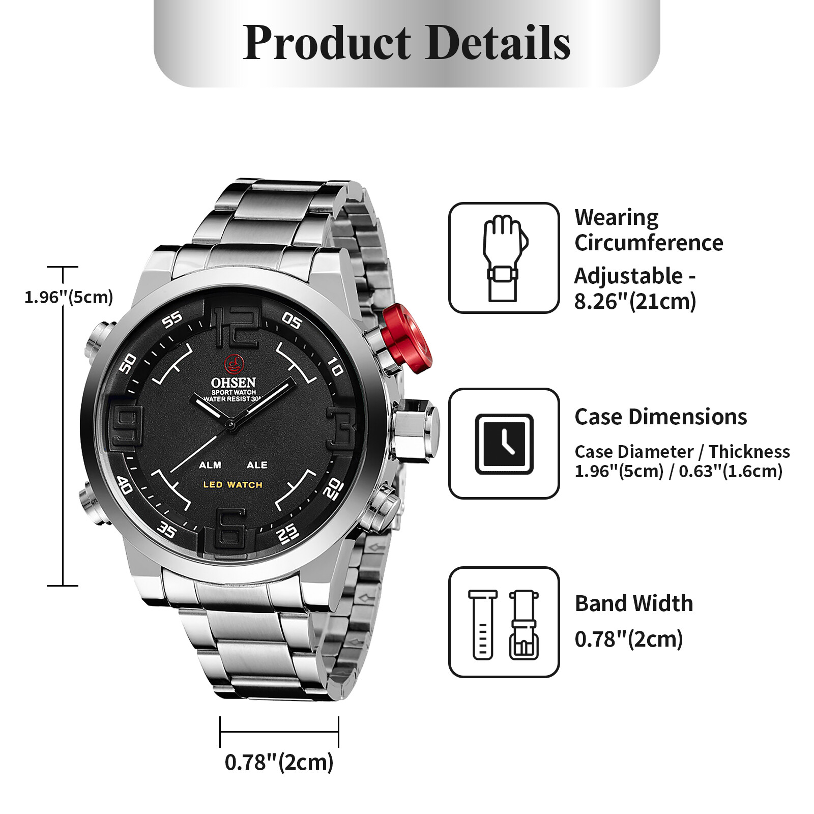 Men’s Multi-Function Dual Display Digital Analog Wrist Watch Waterproof Luminous