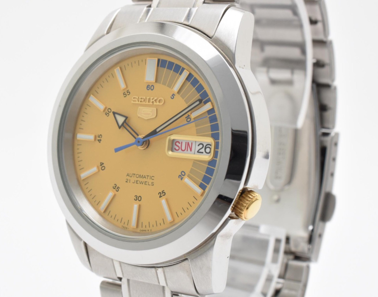 Vintage Seiko 5 7S26-02W0 39mm Yellow Dial Day-Date Automatic Mens Watch JAPAN