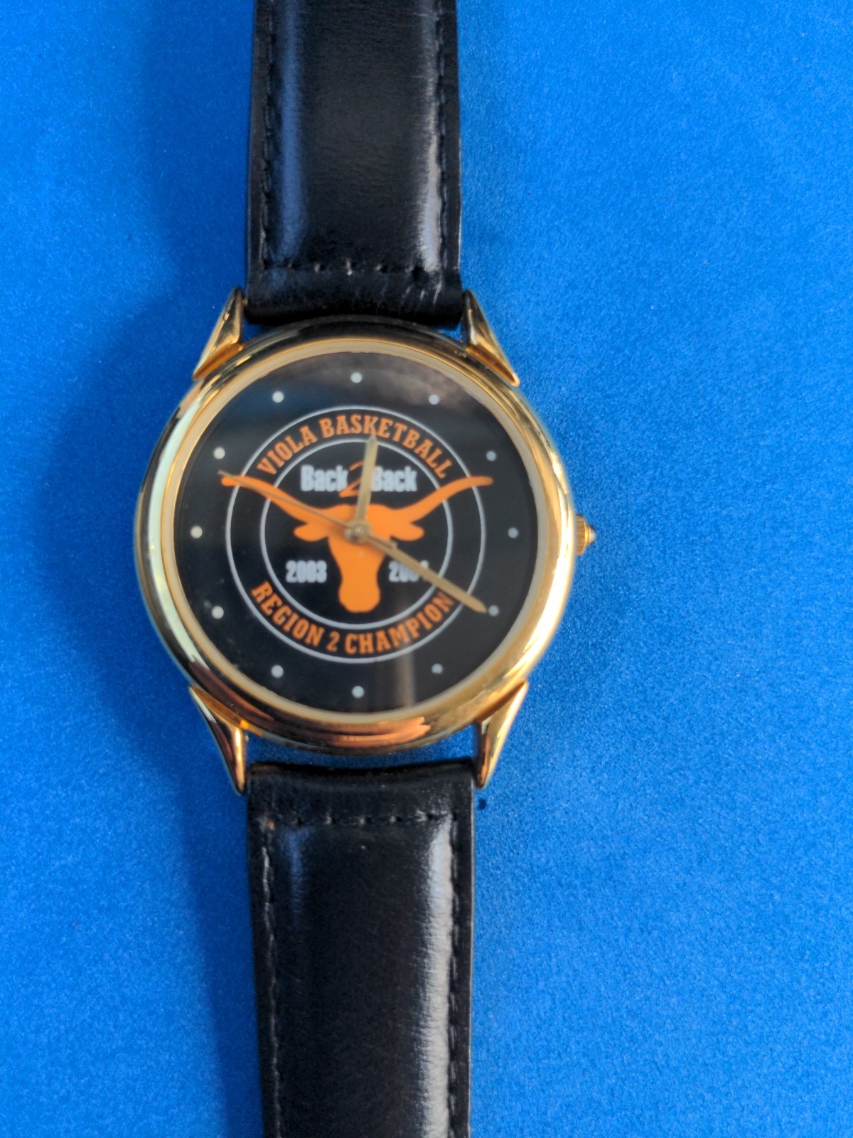 Vtg SMI Back 2 Back Viola Basketball Champions Wrist Watch GOLD TONE BLACK BAND