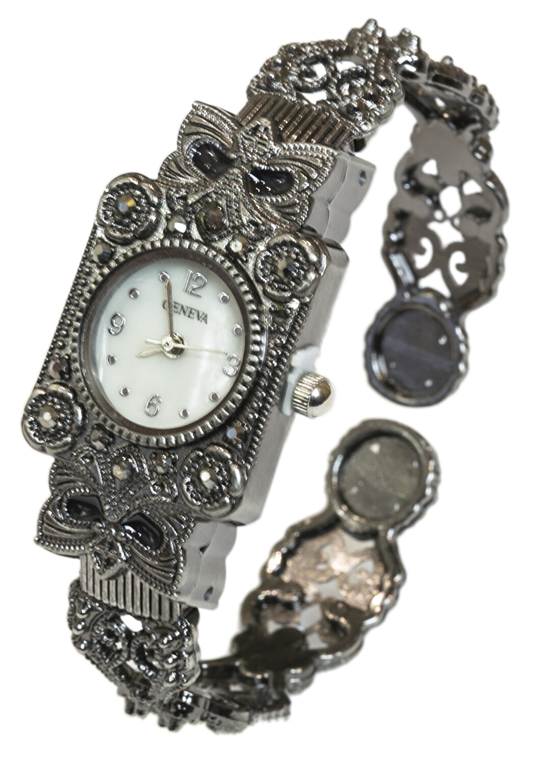 Blekon Collections Women’s Antique Rectangular Case Marcasite Bangle Cuff Watch
