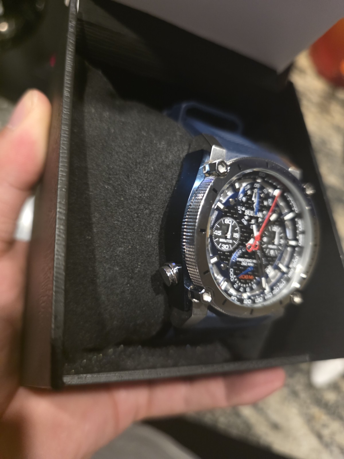 Bulova Precisionist Quartz Chronograph 300m 46mm Blue/Black Dial Date Box