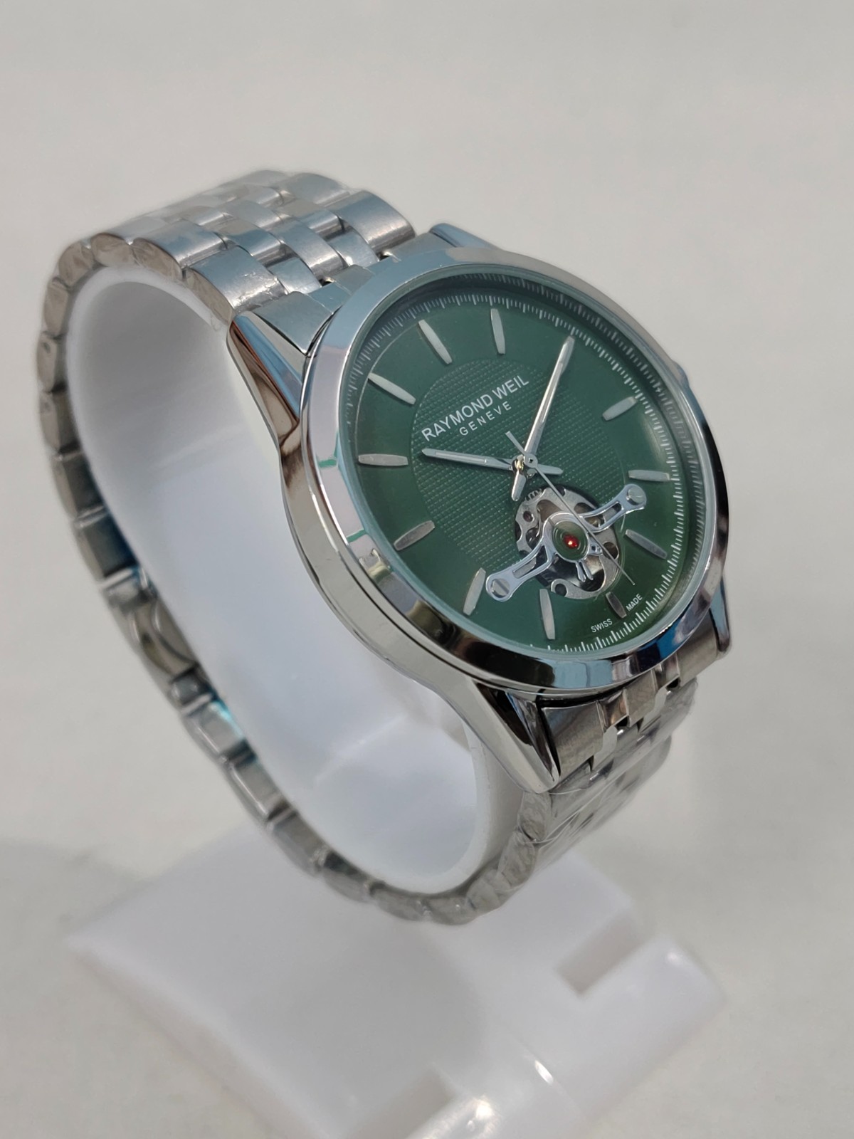Luxury Raymond Weil Automatic Green Dial Transparent Back Swiss For Man Watch