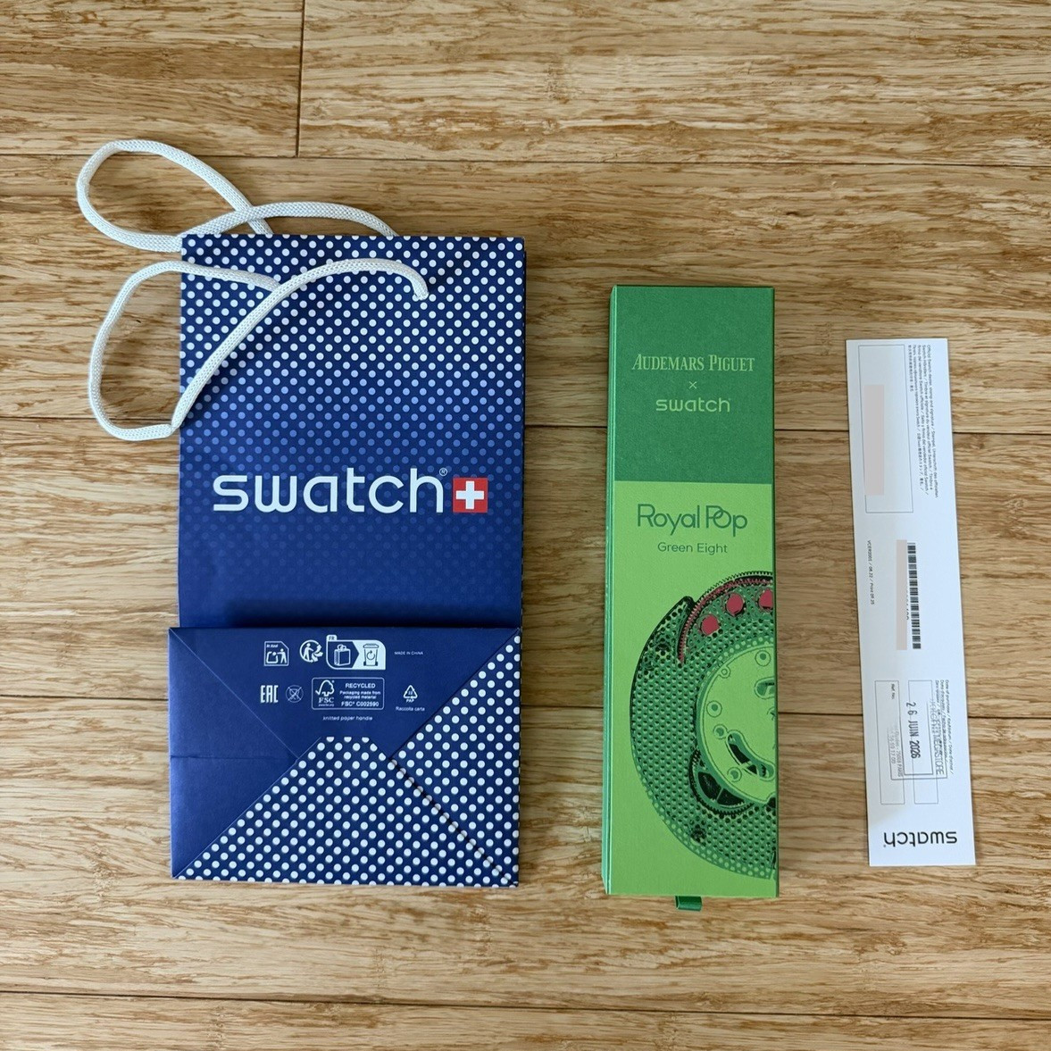 Swatch Royal Pop Green Eight Quartz Green Octagon Leather Strap w/ Box