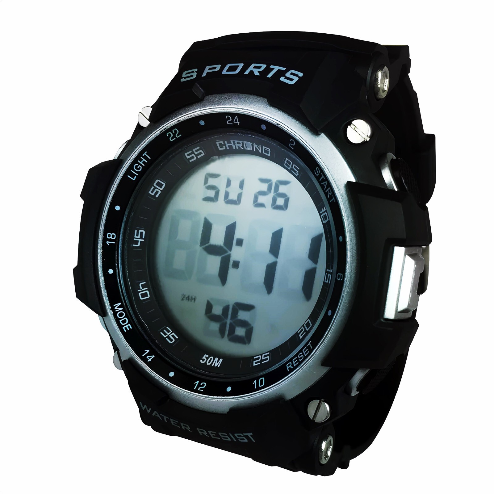 Digital Watch Big Numbers Display For Men 55mm Case George Alarm Stopwatch