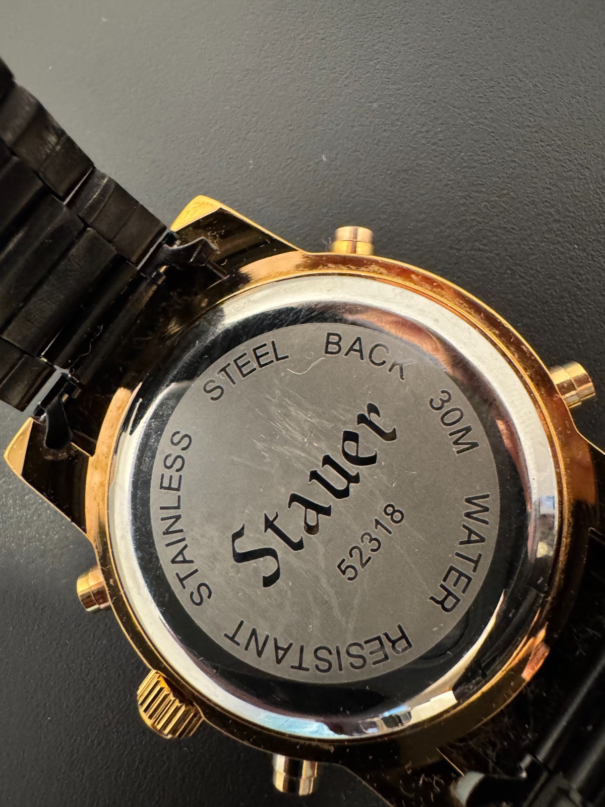 Stauer Due Volta Ana-Digi Chronograph Rose Gold/Black Link Watch 52318