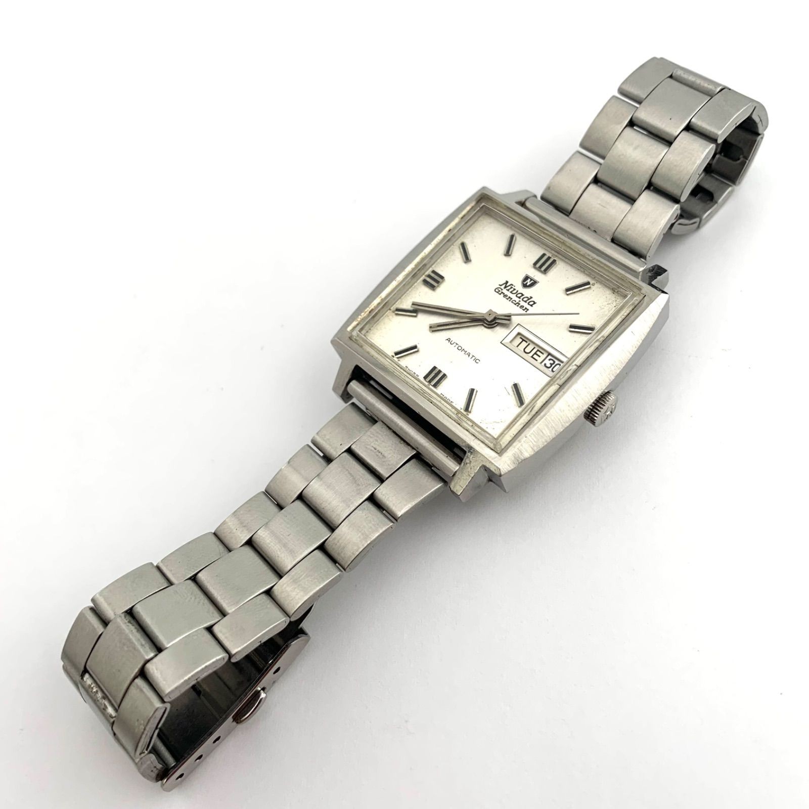 Nivada Grenchen Automatic Square Watch Day Date Stainless Steel From Japan