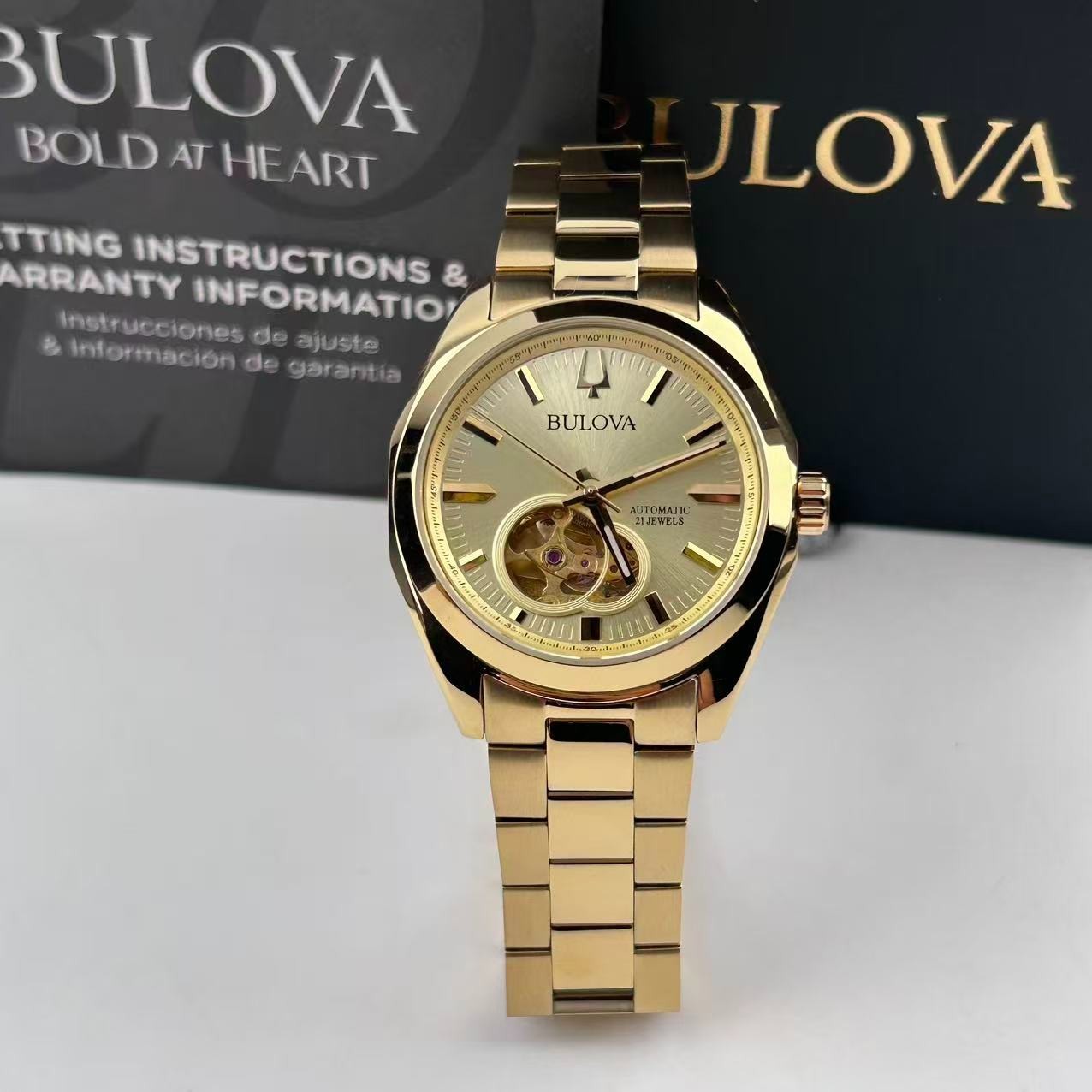 Bulova Surveyor Men’s Automatic Watch Champagne Dial Stainless Steel 97A182 39mm
