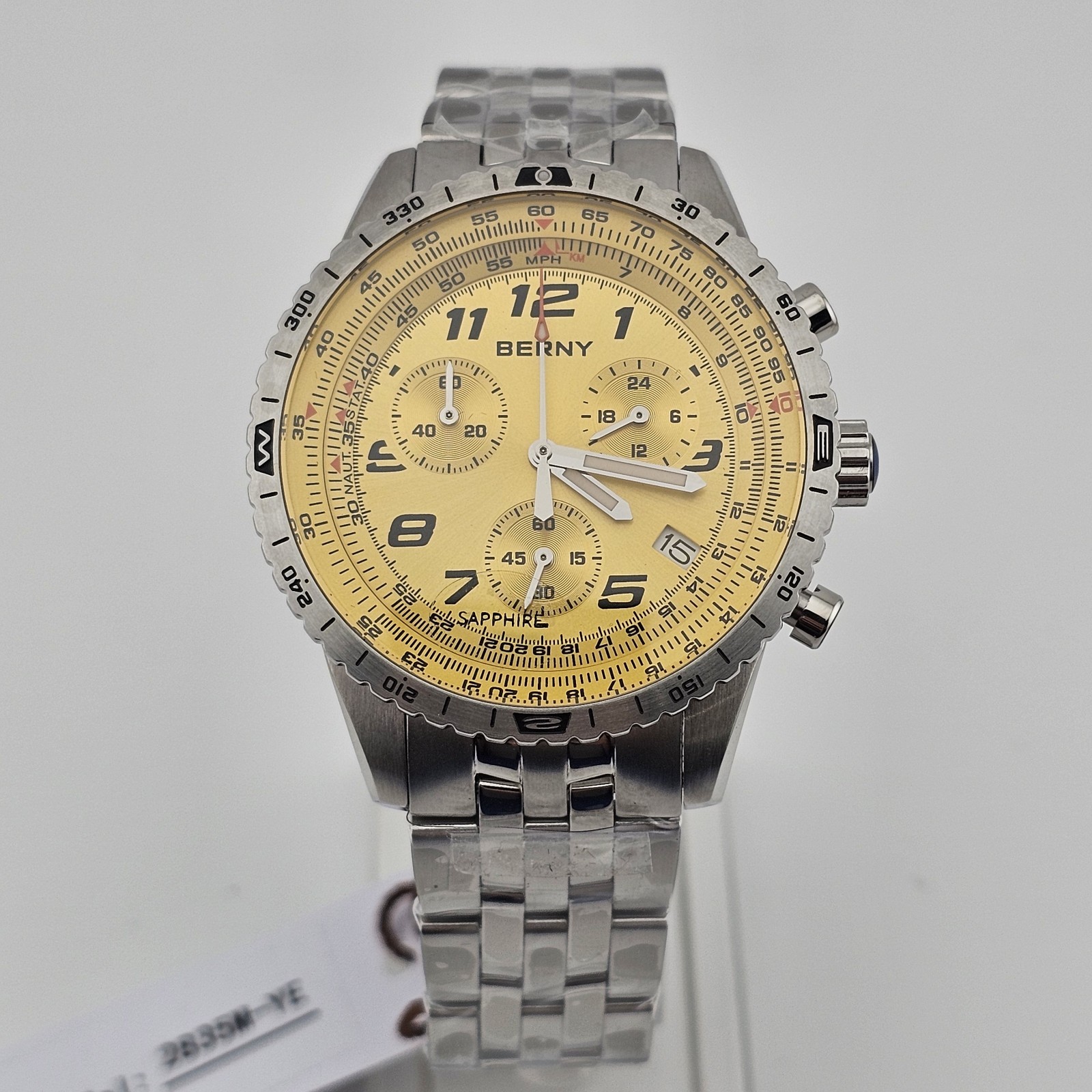 Berny 43mm VK68 Japanese Mecha-Quartz Chronograph Aviation Pilot Watch 2835M
