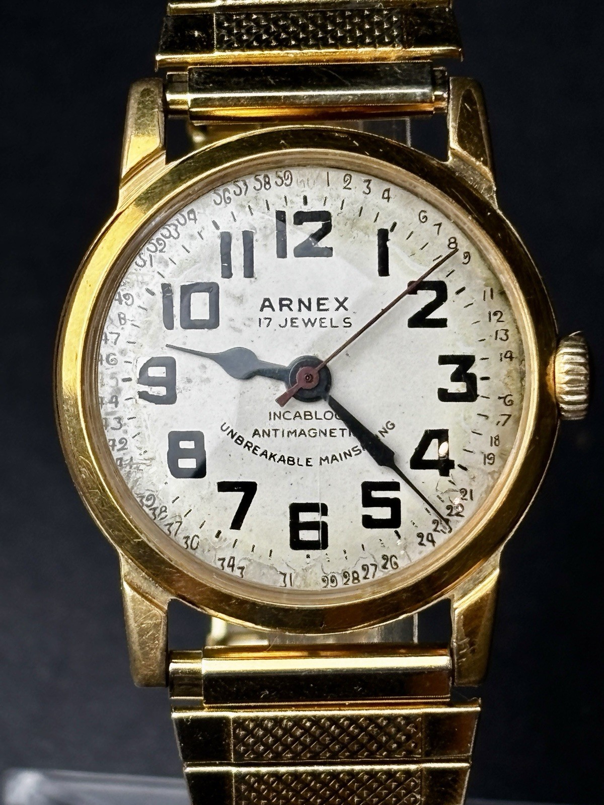 ARNEX Vintage 17 Jewel 18k Mens Railroad Watch Mechanical Swiss Incabloc Hilton