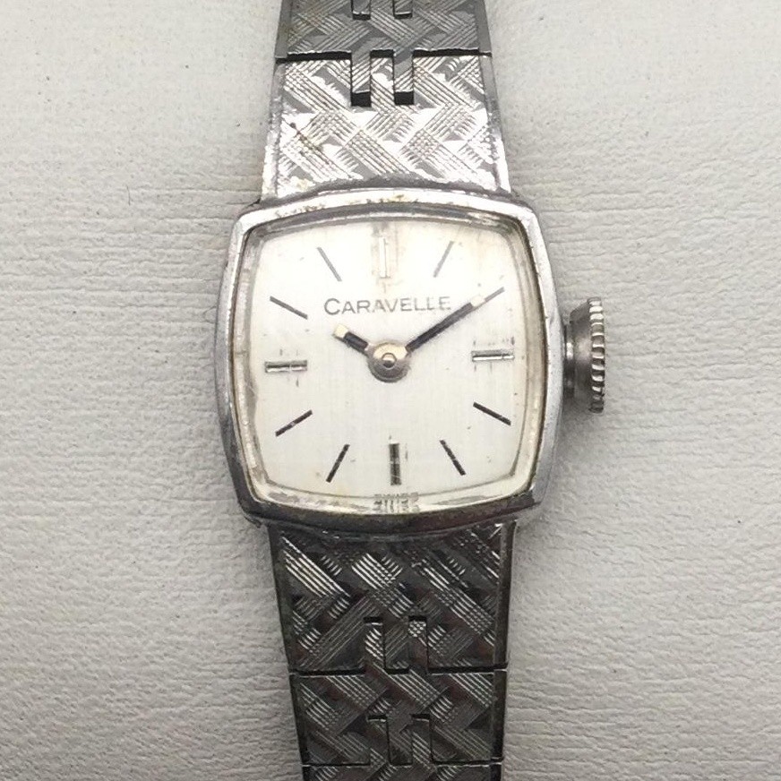 Vintage Caravelle Womens Watch 14mm White Dial Silver Tone Manual Wind 6.5″