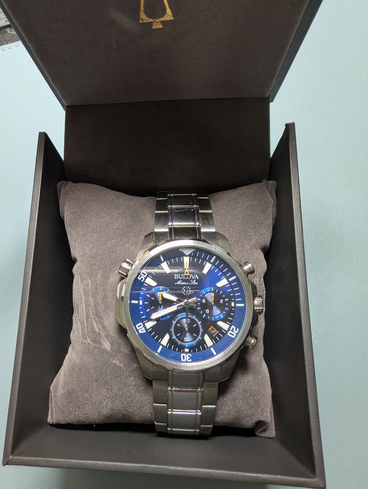 Bulova 96B256 Marine Star Blue Dial Stainless Steel Men’s Quartz Watch 44mm