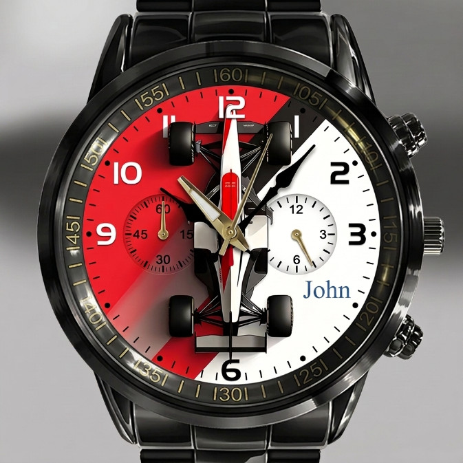 Personalized B.M.W Black Stainless Steel Watch Custom Name Gift for Him