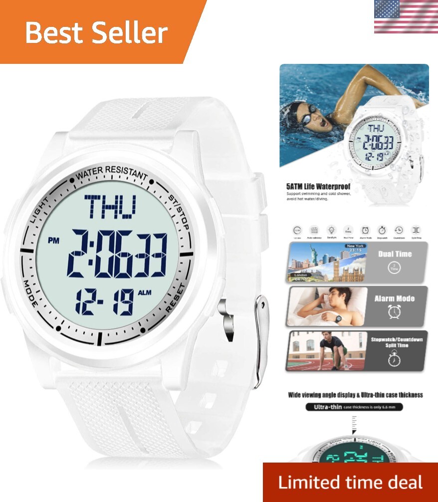 Slim Digital Watch with Stopwatch, Alarm, & Wide-Angle Display for All Occasions