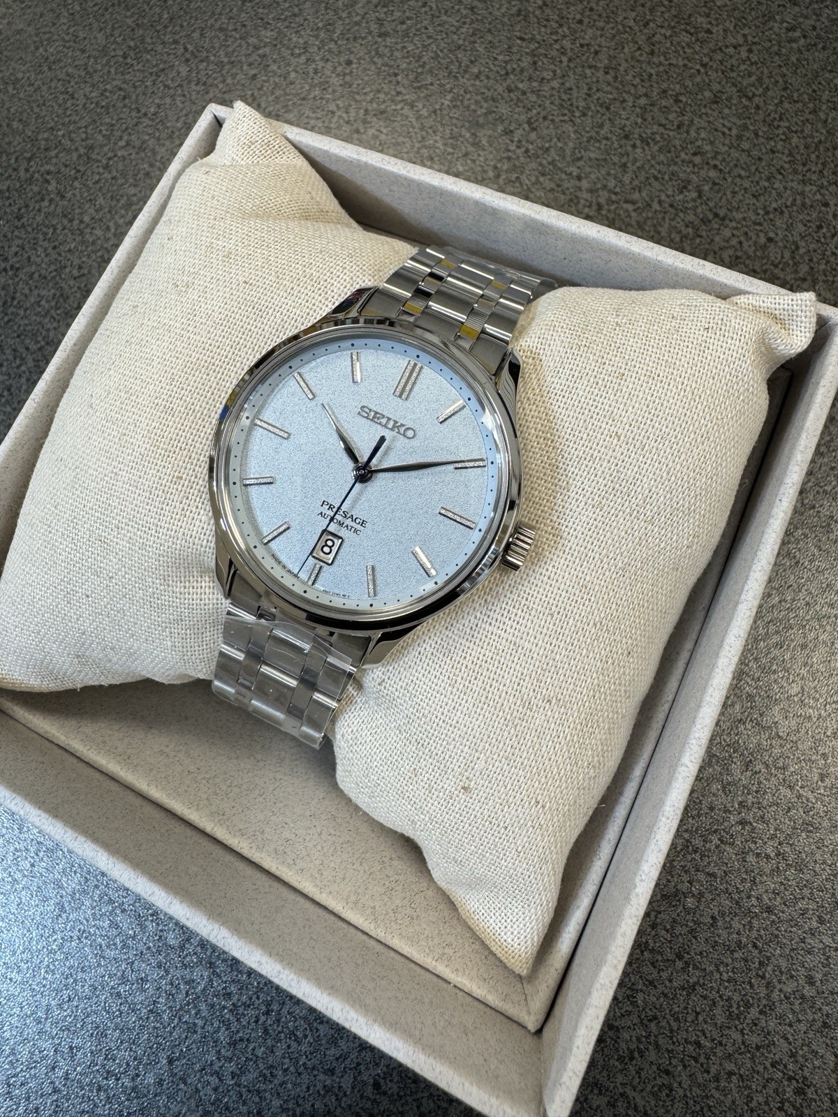 Seiko Men’s Presage Automatic Japanese Garden Blue Steel Band Watch SRPF53 New