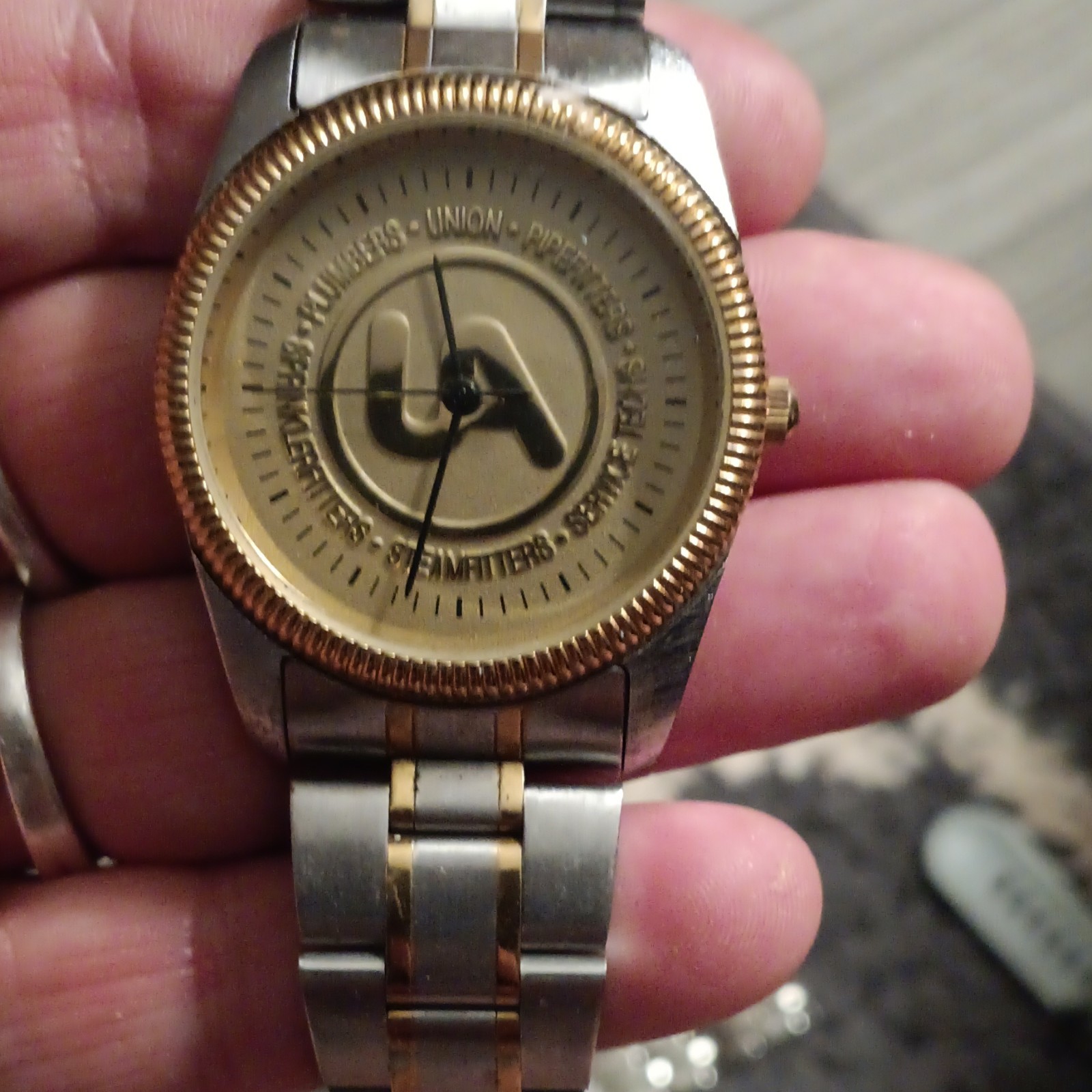 UAW Steelworkers Union Pipeliners Quartz Two-Tone SS Bracelet 38mm 3ATM