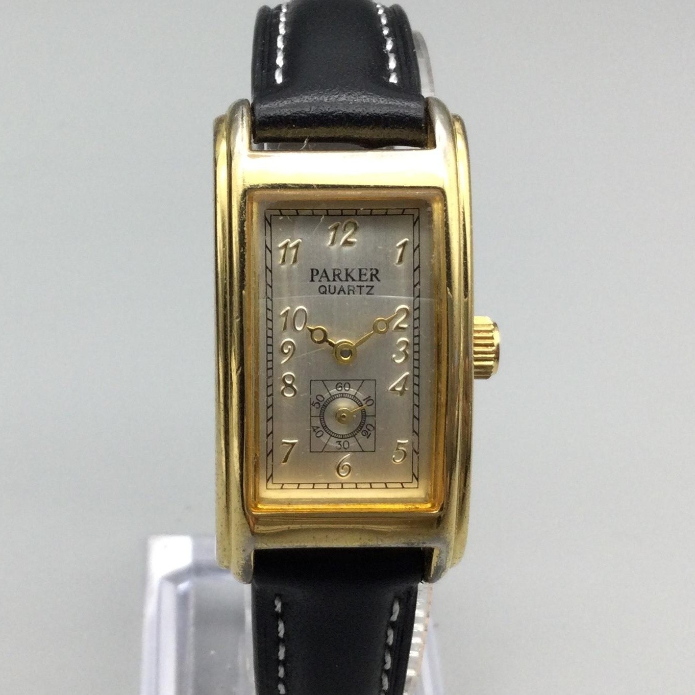 Vtg Parker Curvex Watch Unisex 20mm Silver Gold Tone Leather Band New Battery