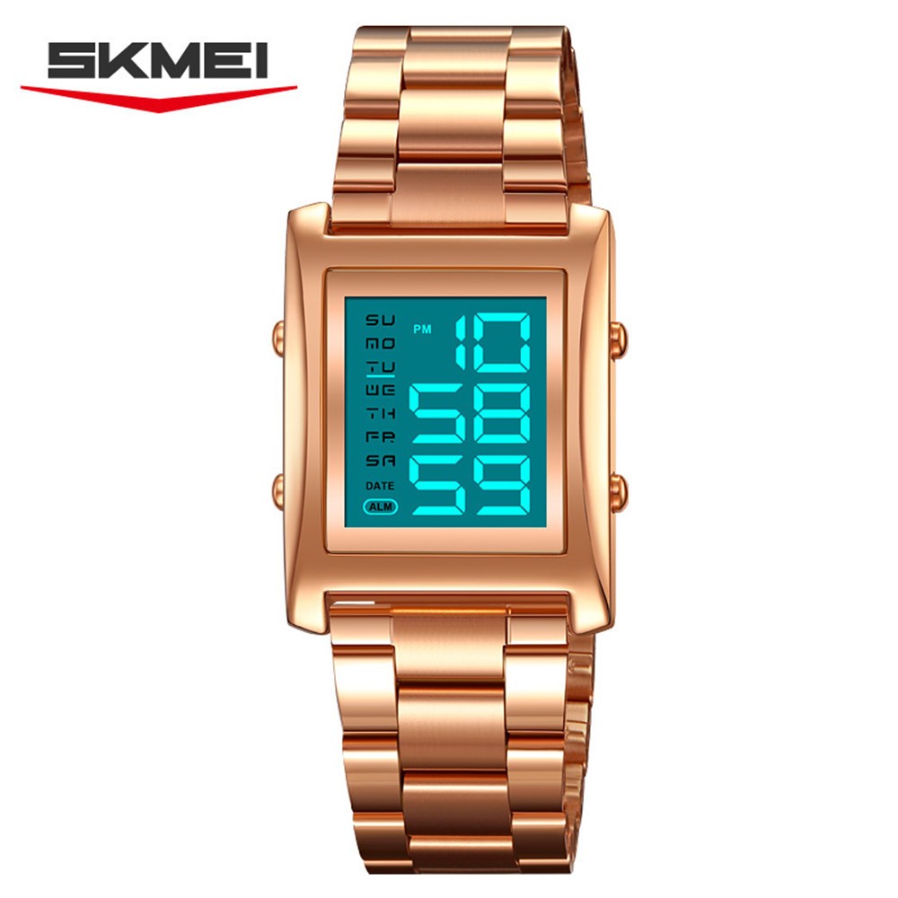SKMEI Men Watch Rectangle Digital Wristwatch Steel Countdown Stopwatch Boy Watch