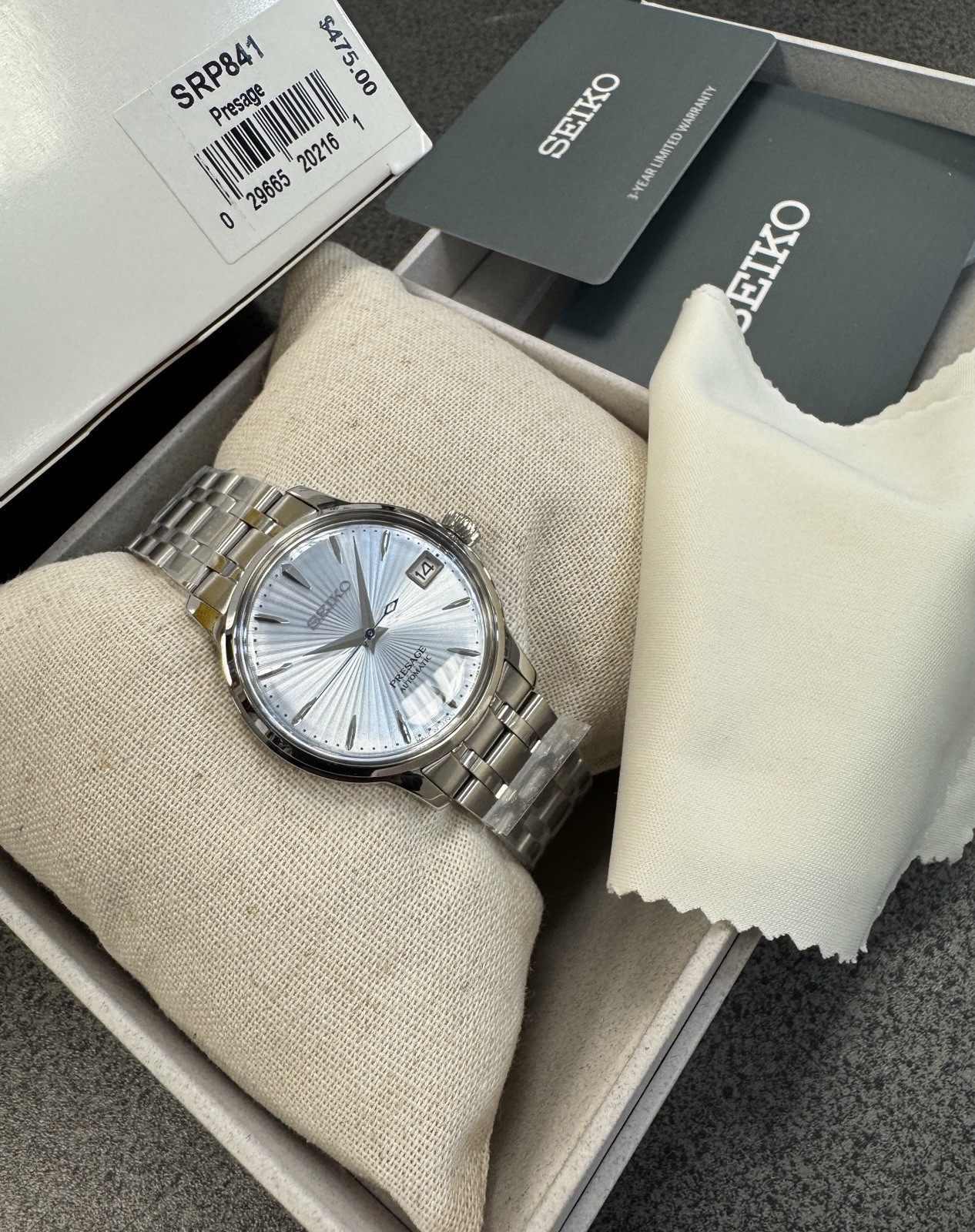 Seiko Presage Cocktail Time Automatic Blue Dial Steel Women’s Watch SRP841 34mm