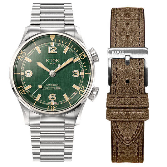 KUOE Kyoto SOMBRERO 90-011 Green Automatic 20ATM Linen Dial from JAPAN
