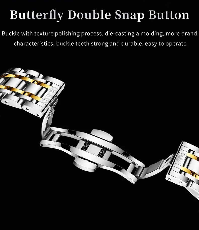 Automatic Mechanical Waterproof Watch Moon Phase Luxury Dial Men Men’s Strap