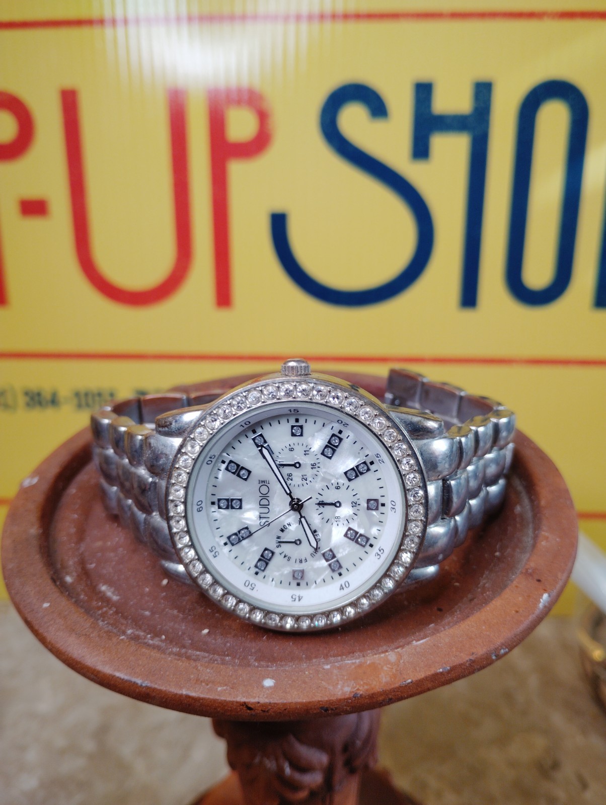 Studio Women’s Quartz Analog Watch with Rhinestone Bezel