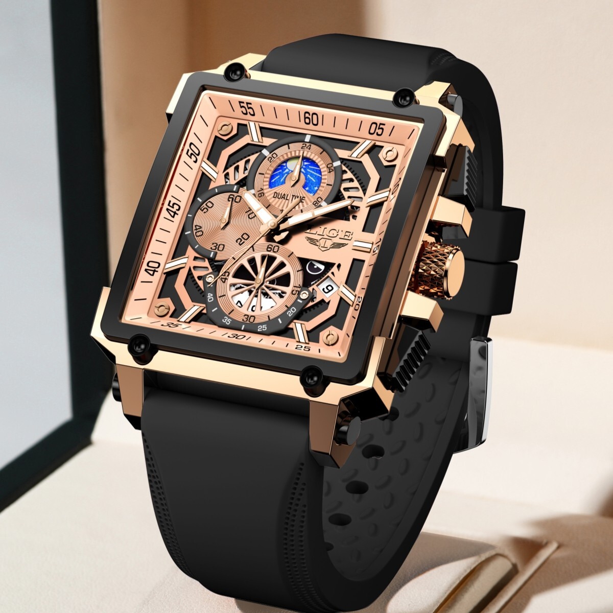 LIGE Men’s Sports Quartz Date Chronograph Waterproof Military Wristwatch