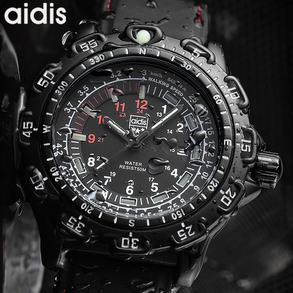 45MM ADDIES Military Quartz Dive Men Silicone Waterproof Luminous Watch
