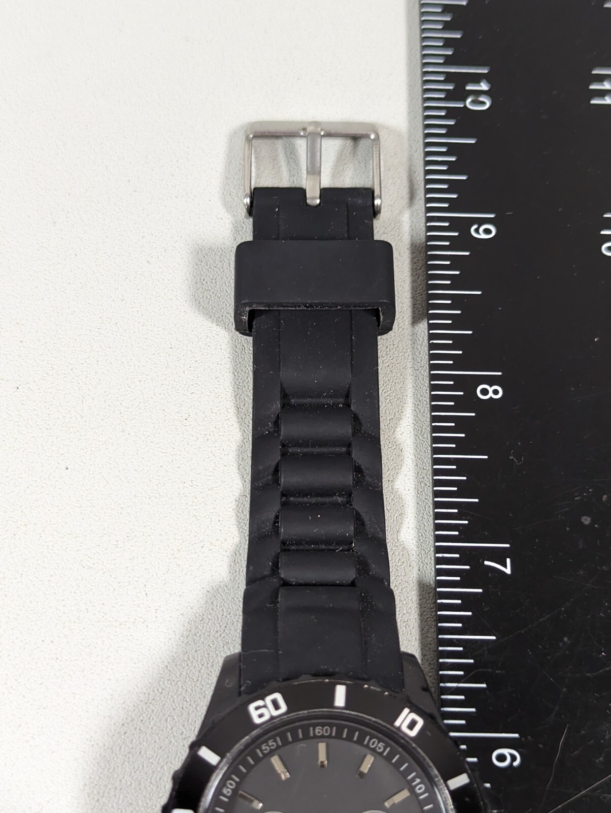 Black Dial Rotating Bezel Round Case Black Silicone Band Watch