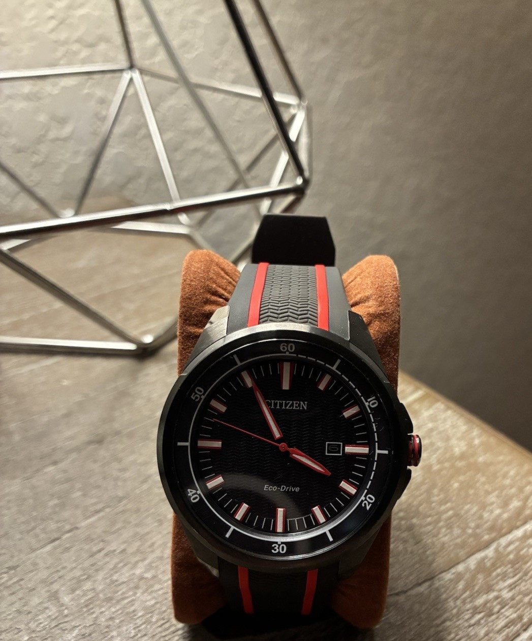 Citizen Eco-Drive watch – grey and red silicone rubber strap AW1607-03H