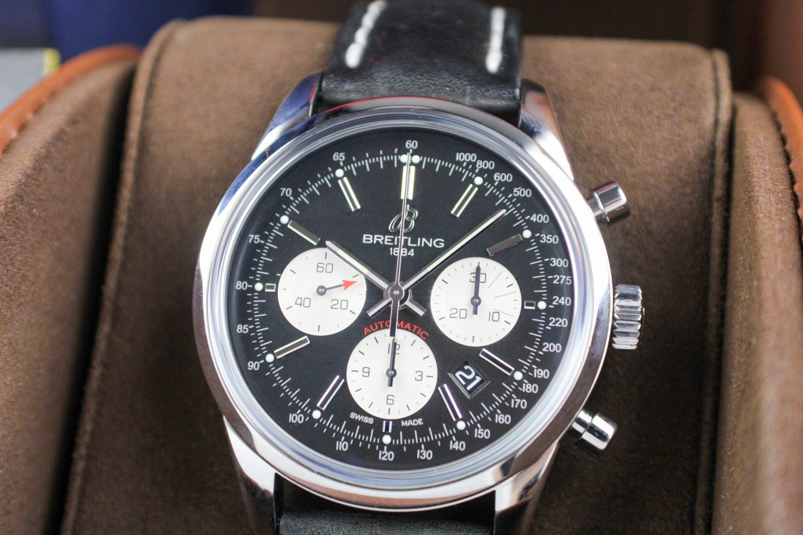 Breitling Transocean AB0152 Stainless Steel Chronograph Box 43mm Black White Red