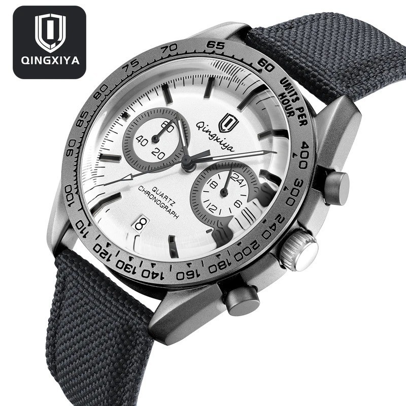 43MM QINGXIYA Quartz Men’s Sport Watch 30M Waterproof Leather Luminous Analog