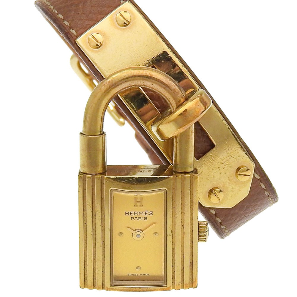 HERMES Kelly watch Watches goldDial Plated Gold/leather Quartz Analog disp…