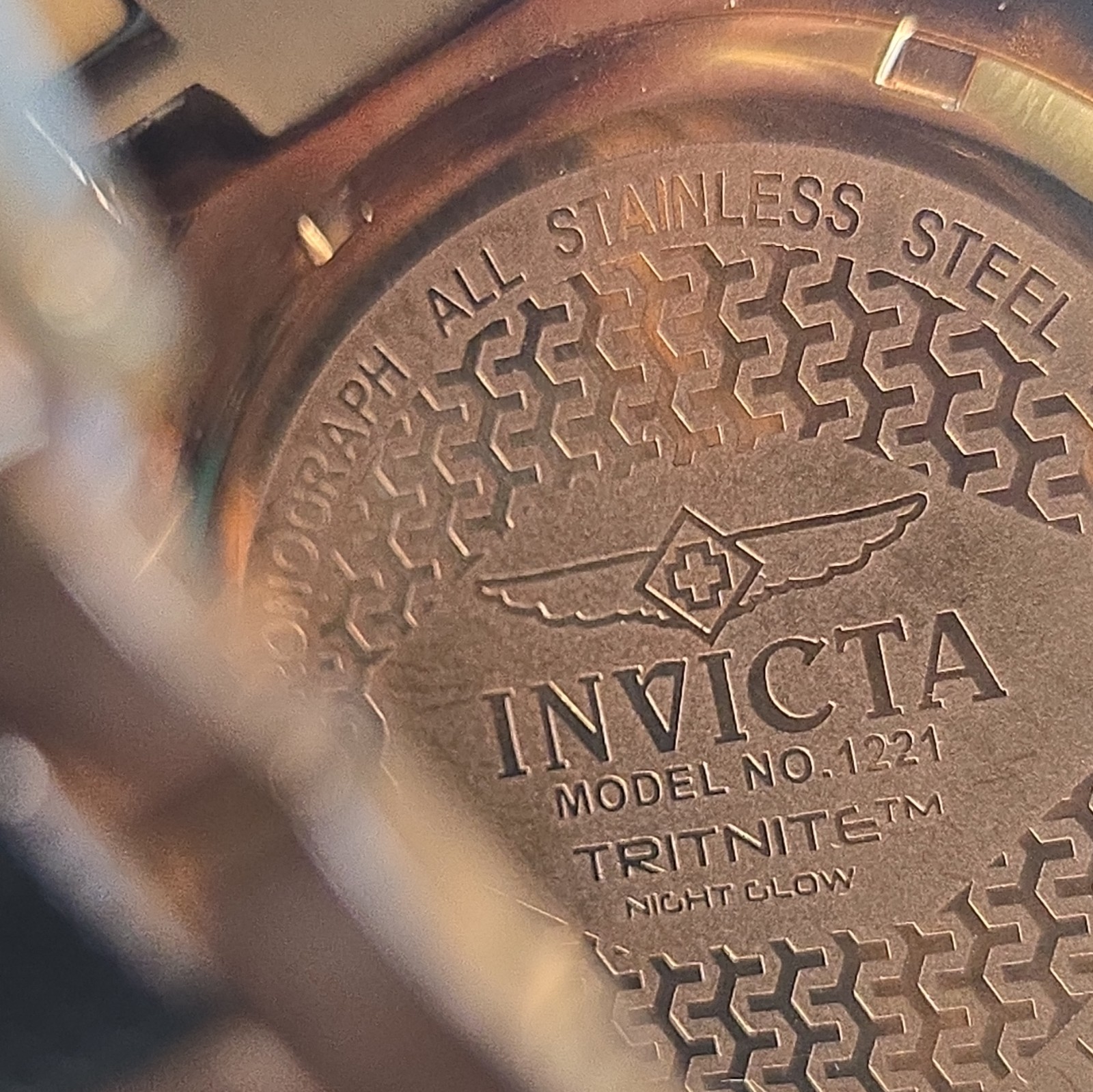 Invicta Tritnite Chronograph Date Quartz Rose Gold/Black Dial 100m Need Battery