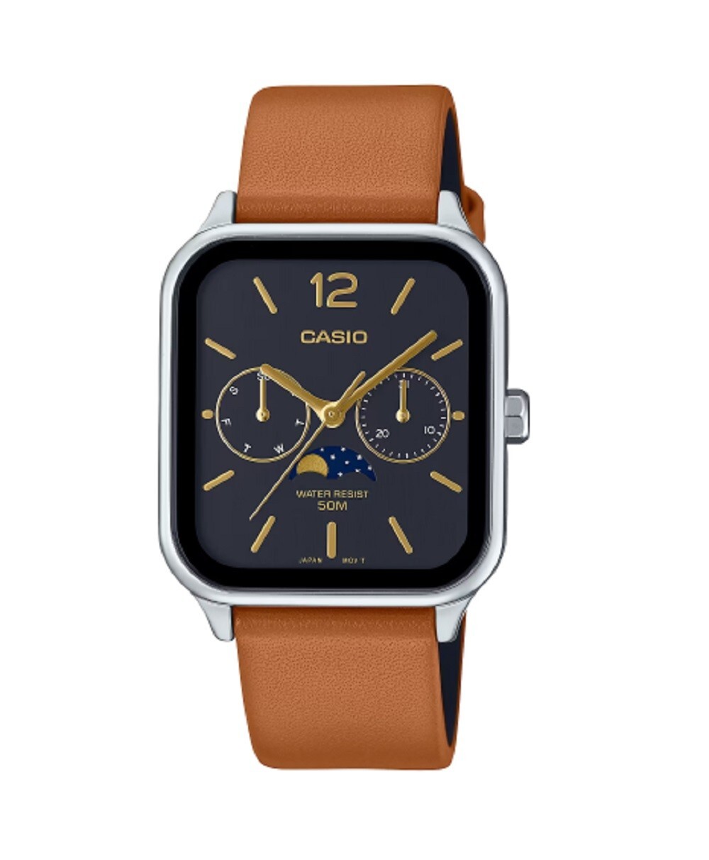 Casio MTP-M305L-1A Moon Phase Quartz Brown Leather Band Men’s Watch MTPM305L1A