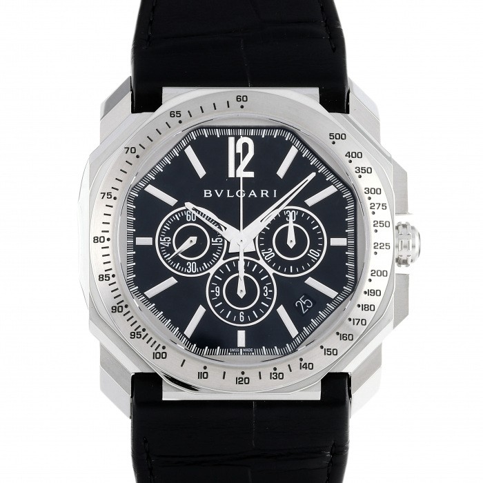 Bvlgari Octo BGO41BSLDCHTA Stainless Steel Leather 42.0mm Black Dial #YKW630