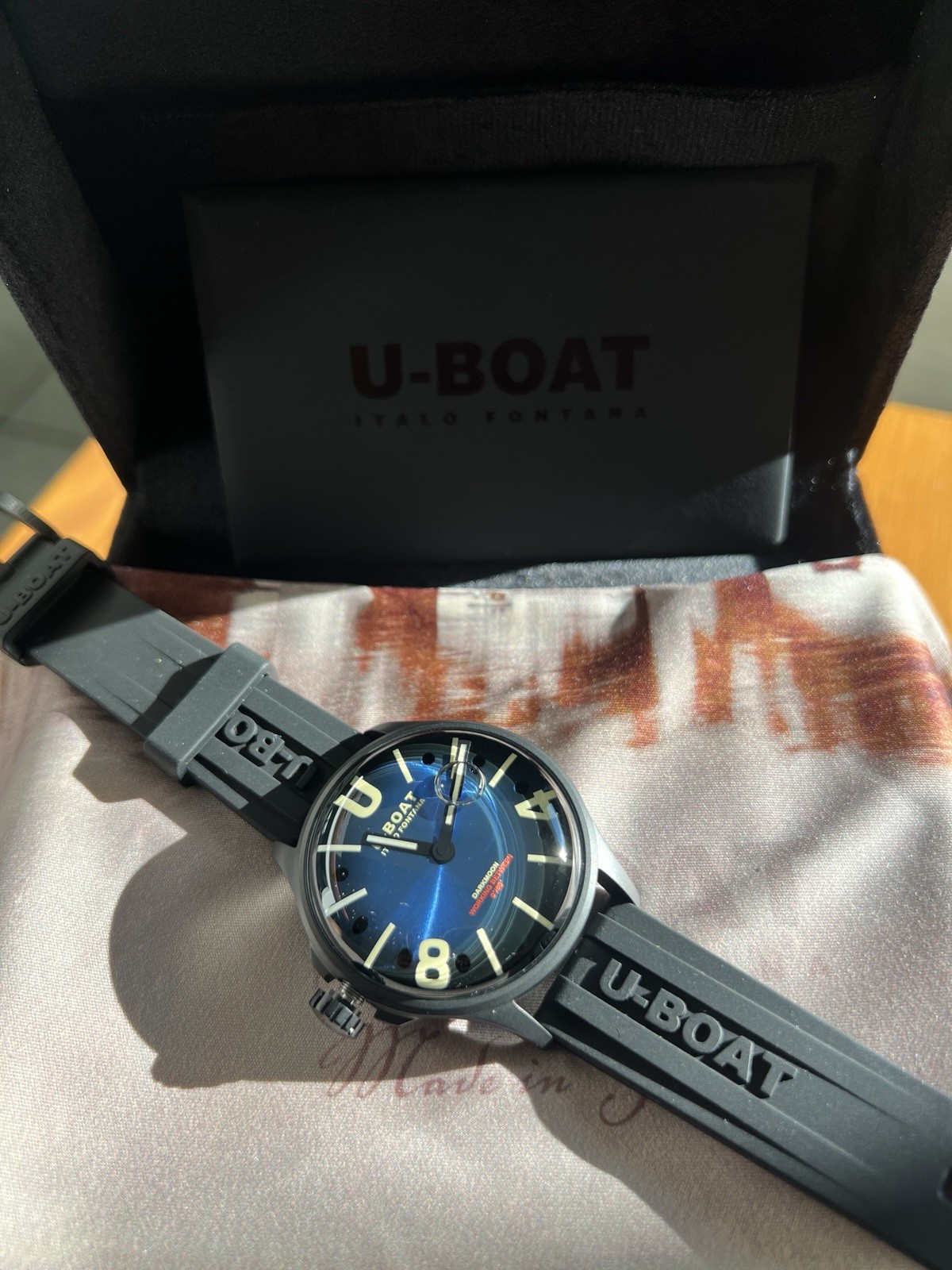 New U-Boat DARKMOON 40 MM BLUE PVD Rubber Band Men’s Watch 9020