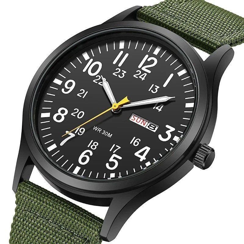 Durable Field Watch Easy Read Dial 24H Display Nylon Strap Quartz Movement