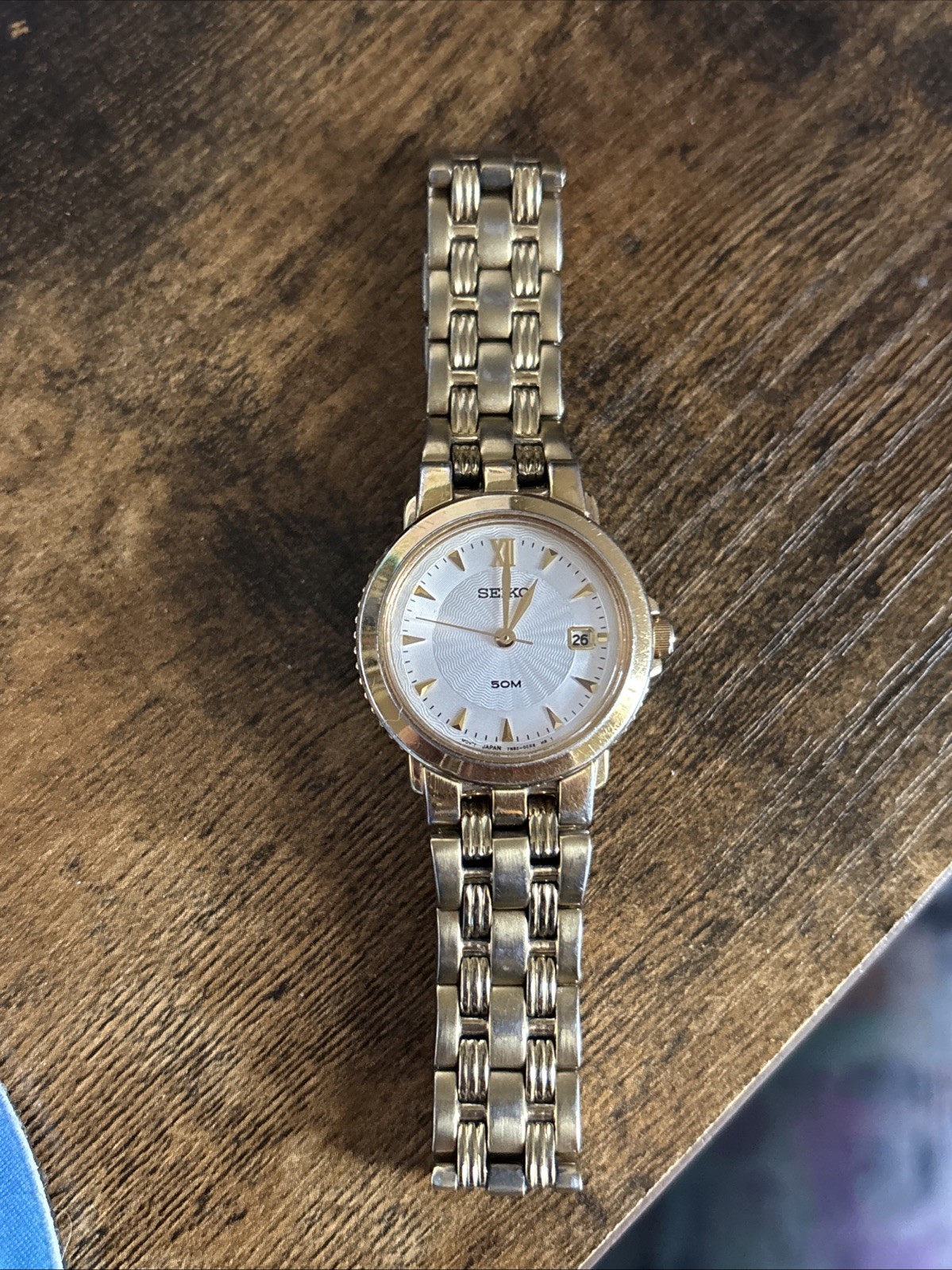 Seiko Womens Quartz 7N82-0BR0 Sapphire Watch Gold Band Dial Diver Ser. #435788